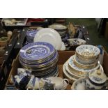 TWO TRAYS OF MAINLY BLUE AND WHITE CERAMICS (TRAYS NOT INCLUDED)