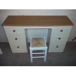 A MODERN CREAM AND OAK FINISH DRESSING TABLE AND STOOL