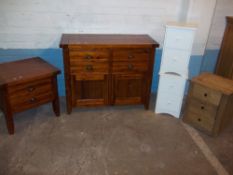 FIVE MODERN ITEMS TO INCLUDE SIDEBOARD, SIDE LAMP TABLE AND THREE CHESTS OF DRAWERS (5)