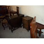 TEN ITEMS TO INCLUDE FOUR ANTIQUE DINING CHAIRS, TWO SIDE TABLES, A LINENFOLD CUPBOARD, A