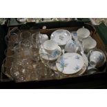 A TRAY OF ASSORTED CERAMICS AND GLASSWARE TO INCLUDE ROYAL ALBERT (TRAY NOT INCLUDED)