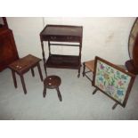 FIVE ITEMS TO INCLUDE A MILKING STOOL, SERVING TROLLEY, FIRESCREEN ETC.