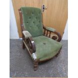 AN ANTIQUE MAHOGANY FRAMED GENTLEMANS ARMCHAIR A/F