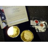 TWO CASED 'THE JUMBO GOLD DREAM' COMMEMORATIVE COINS WITH CERTIFICATE