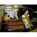 TWO BOXES OF COLLECTABLES TO INCLUDE WOODEN MODEL SHIPS, PAPERWEIGHTS, HORSE BRASSES ETC.