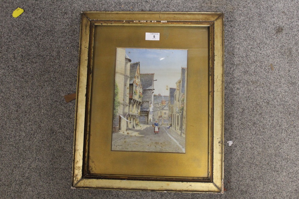 A GILT FRAMED AND GLAZED WATERCOLOUR OF A STREET SCENE SIGNED R CHARITY CHINON '98, TOGETHER WITH - Image 2 of 4