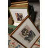 A BOX OF ASSORTED PICTURES AND PRINTS TO INCLUDE A WATERCOLOUR PORTRAIT STUDY SIGNED M WILLIAMS
