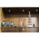 A COLLECTION OF ORIENTAL VASES ETC. TO INCLUDE CLOISONNE EXAMPLES, A PAIR OF TERRACOTTA VASES (ONE