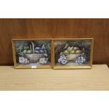 A PAIR OF FRAMED OIL ON CANVAS STILL LIFE STUDIES OF FRUIT IN BASKETS, ONE INDISTINCTLY SIGNED G