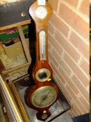 AN ANTIQUE ROSEWOOD ONION SHAPED BAROMETER , A/F - MERCURY THERMOMETER DAMAGED
