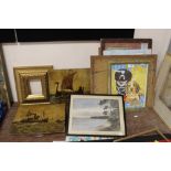 A COLLECTION OF ASSORTED PICTURES AND FRAMES TO INCLUDE WATERCOLOURS AND OIL PAINTINGS ETC.