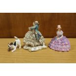 A ROYAL DOULTON CHLOE FIGURE HN1479 TOGETHER WITH A CAPO DI MONTE FIGURE OF A DANCING COUPLE AND A