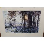 A FRAMED AND GLAZED WATERCOLOUR ENTITLED 'SNOWY DAWN' BY W. MICHAEL BROWN PICTURE SIZE - 51CM X 31CM
