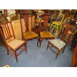 TWO EDWARDIAN MAHOGANY INLAID CHAIRS AND TWO FURTHER CHAIRS (4)