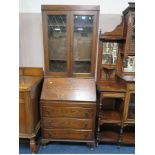 A VINTAGE OAK GLAZED BUREAU BOOKCASE H 193 Cm, W 72 cm