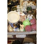 TWO TRAYS OF ASSORTED CERAMICS TO INCLUDE BOXED OLD TUPTON WARE, ORIENTAL GINGER JAR, FIGURES ETC.