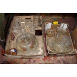 TWO TRAYS OF ASSORTED GLASSWARE TO INCLUDE CUT AND ETCHED EXAMPLES