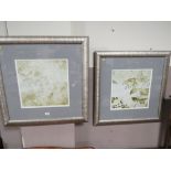 A PAIR OF MODERN SILVER FRAMED PRINTS OF AUTUMN LEAVES 74 X 75 cm TOGETHER WITH A MODERN MIRROR (3)