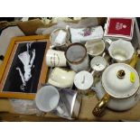 A TRAY OF COMMEMORATIVE CERAMICS TO INCLUDE ROYAL ALBERT TOGETHER WITH A TRAY OF COMMEMORATIVE BOOKS