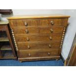 A LARGE VICTORIAN SCOTTISH MAHOGANY CHEST OF SIX DRAWERS WITH BARLEYTWIST COLUMNS, H 135 cm, W 126