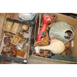 TWO BOXES OF ASSORTED TREEN TO INCLUDE LARGE CAT AND CHICKEN FIGURES