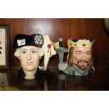 TWO DOUBLE SIDED ROYAL DOULTON CHARACTER JUGS 'THE STAR CROSSED LOVERS COLLECTION' KING ARTHUR AND