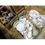 THREE TRAYS OF ASSORTED CHINA AND CERAMICS TO INCLUDE A PARAGON FORTUNE TELLER'S TEA CUP AND SAUCER,