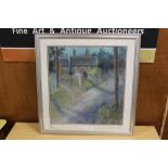 A FRAMED AND GLAZED PASTEL PICTURE ENTITLED ON THE BALCONY BY BARBARA STEWART PICTURE SIZE - 49CM