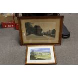 A FRAMED AND GLAZED WATERCOLOUR DEPICTING A RURAL STREET SCENE SIGNED JH BLAKEWELL?TOGETHER WITH A