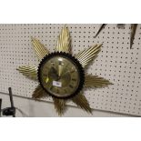 A RETRO METAL SUNBURST METAMEC CLOCK - W 45 CM