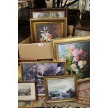 A COLLECTION OF PICTURES AND PRINTS TO INCLUDE A GILT FRAMED OIL ON CANVAS OF A SAIL SHIP SIGNED
