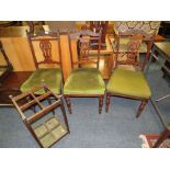 THREE EDWARDIAN MAHOGANY DINING CHAIRS TOGETHER WITH A STICK STAND (4)