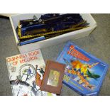 A BOX OF VINTAGE MECCANO TOGETHER A THUNDERBIRDS JIGSAW AND TWO BOOKS