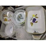 TWO TRAYS OF MOSTLY ROYAL WORCESTER EVESHAM DINNERWARE