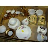A TRAY OF ASSORTED CHINA TO INCLUDE FLORAL EXAMPLES
