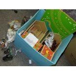 A BOX OF FARM TOYS TOGETHER WITH A LARGE BAG OF TEDDY BEARS ETC.