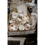 TWO TRAYS OF ASSORTED CHINA TO INCLUDE A ROYAL STANDARD ROSE PATTERN PART TEA SET, JARDIN STONEWARE