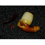 A LONG ANTIQUE SMOKING PIPE MARKED 1825 TOGETHER WITH A MEERSCHAUM WARE EXAMPLE A/F