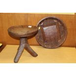 A CARVED AFRICAN IGBO STOOL AND DISH