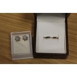 A PAIR OF VINTAGE OPAL EFFECT STUD EARRINGS TOGETHER WITH A PAIR OF 9 CARAT GOLD SAPPHIRE EARRINGS