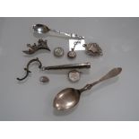 A BAG OF SILVER AND WHITE METAL COLLECTABLES TO INCLUDE A CHEROOT CASE, HALLMARKED SILVER TEA