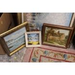 A COLLECTION OF OIL PAINTINGS TO INCLUDE STILL LIFE STUDIES, PARISIAN SCENE SIGNED BURNETT, SEASCAPE