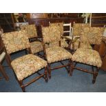 A SET OF SIX OAK 'HALLMARK' UPHOLSTERED DINING CHAIRS (4 + 2)