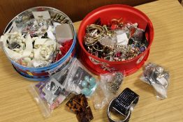 TWO TINS OF ASSORTED COSTUME JEWELLERY