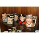 FIVE LARGE ROYAL DOULTON CHARACTER JUGS TO INCLUDE THE SHAKESPEAREAN COLLECTION ROMEO, MERLIN,