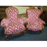 A PAIR OF MODERN LOUIS XV STYLE ARMCHAIRS WITH MODERN UPHOLSTERY (2)