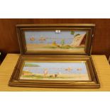 A PAIR OF GILT FRAMED AND GLAZED WATERCOLOURS DEPICTING EASTERN RIVER SCENES WITH FIGURES SIGNED M