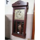 AN EDWARDIAN OAK GLAZED WALL CLOCK, H 78 cm