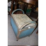 A VINTAGE TWIN HANDLED STOOL AND CONTENTS