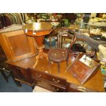 A VICTORIAN TRUMPET WORK TABLE A/F, WITH A CHILDS BENTWOOD CHAIR, PURDONIUM AND CORNER CUPBOARD (4)